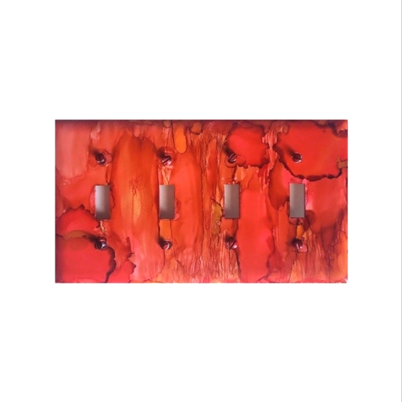 Hand Crafted Orange Red and Brown Abstract Design 4 Toggle Light Switch Plate - Picture 2 of 2